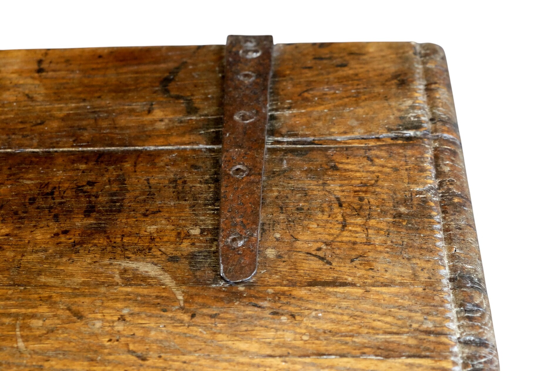 18th century oak chest with interesting carving.