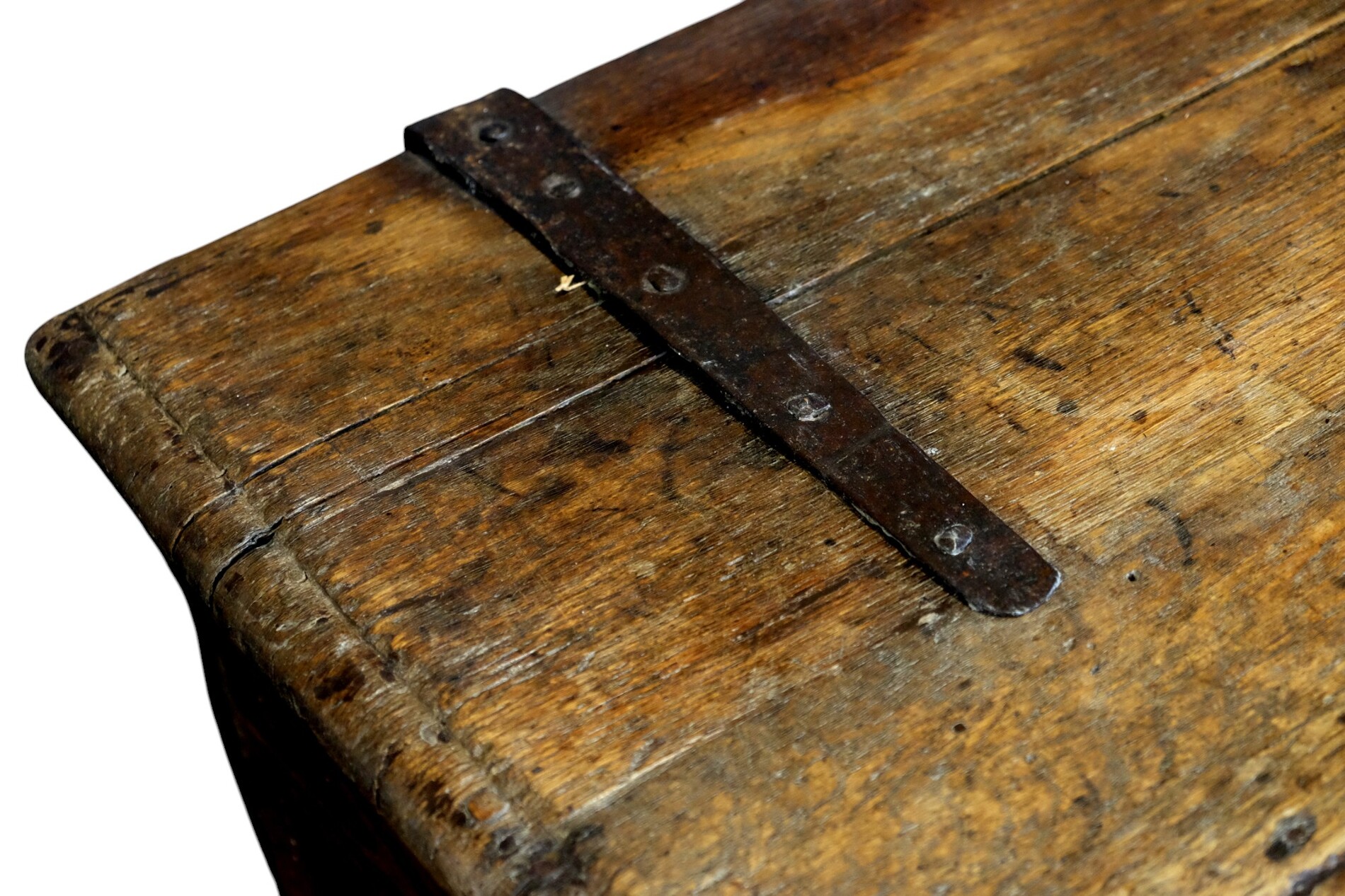 18th century oak chest with interesting carving.