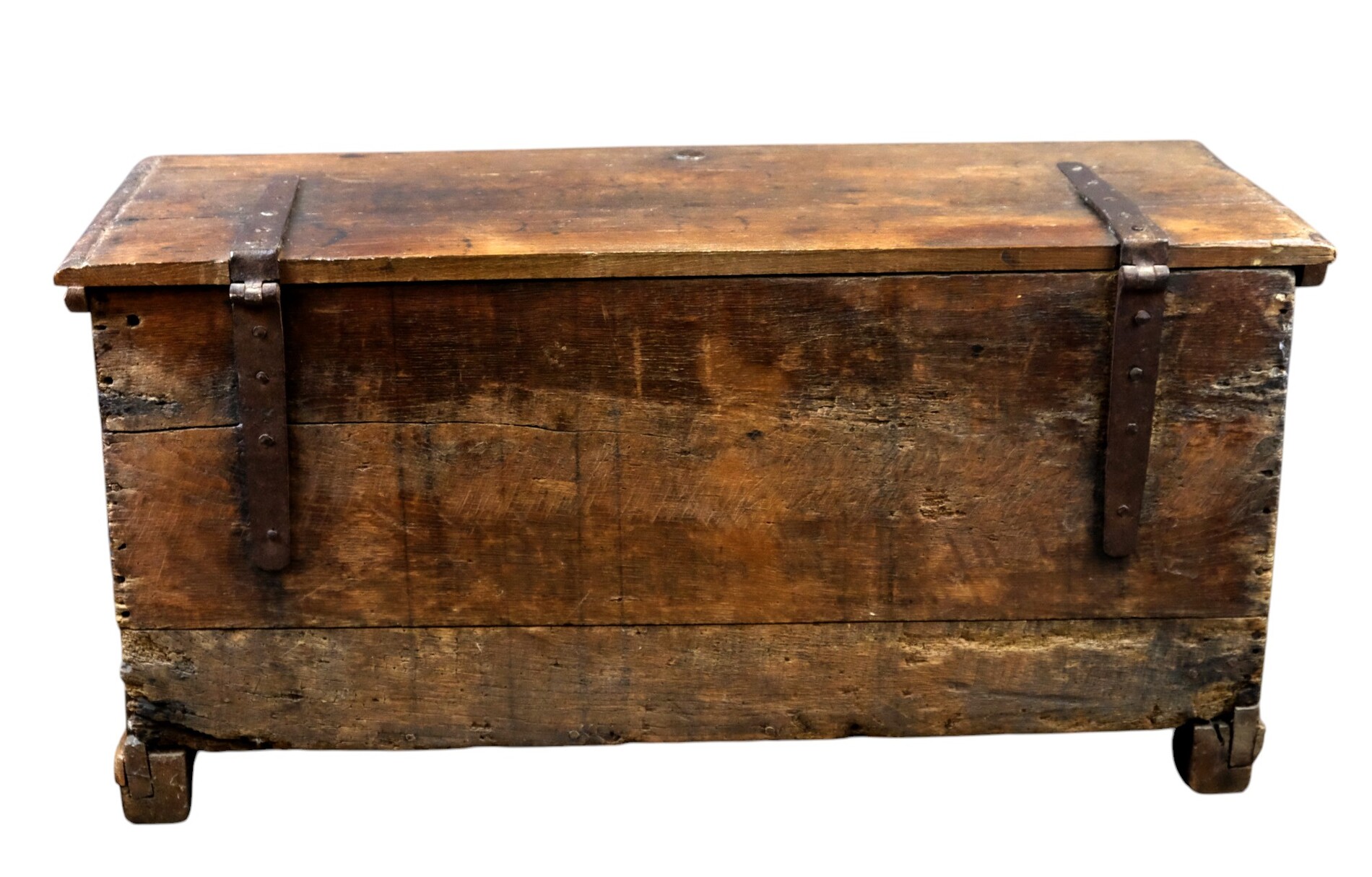 18th century oak chest with interesting carving.