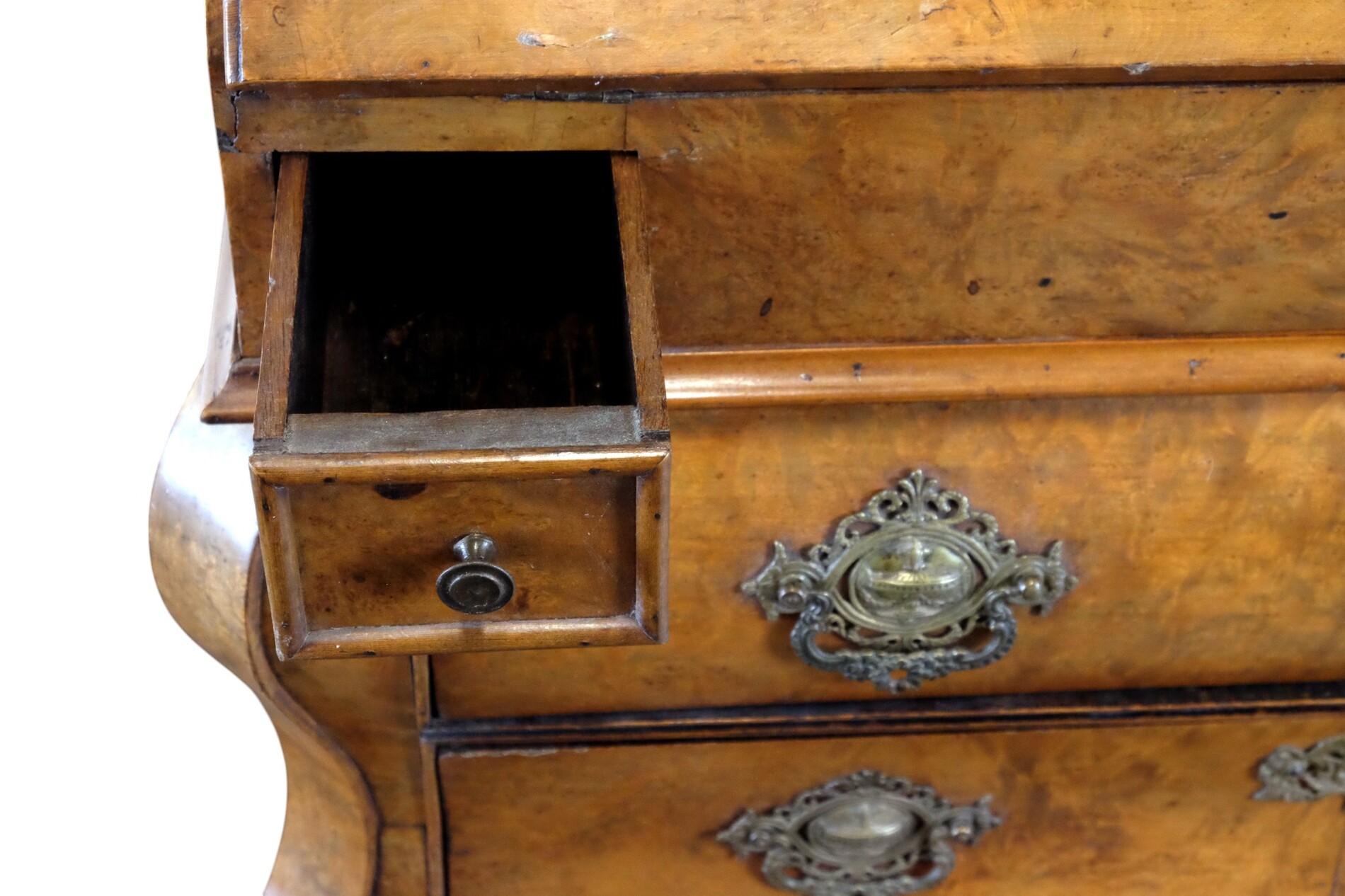 Secretary with writing flap in beautiful burr walnut.