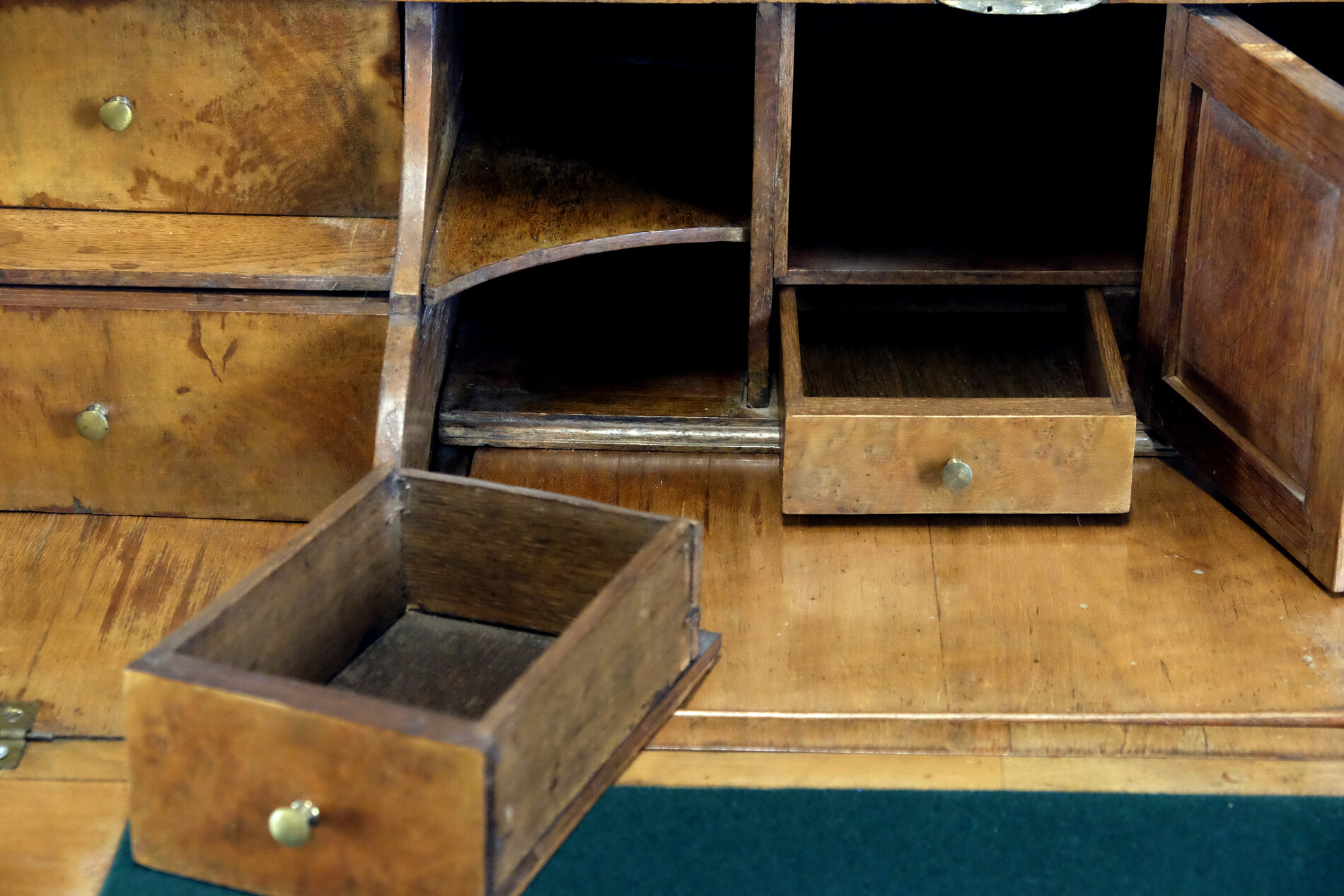 Secretary with writing flap in beautiful burr walnut.