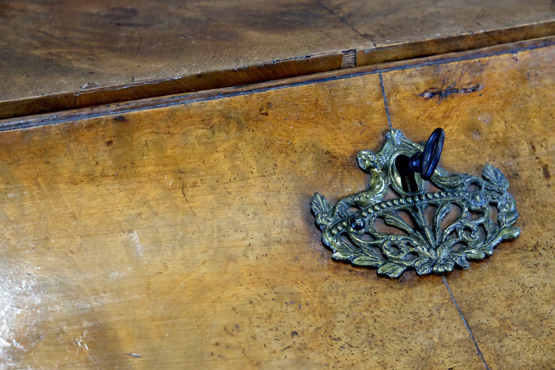 Secretary with writing flap in beautiful burr walnut.