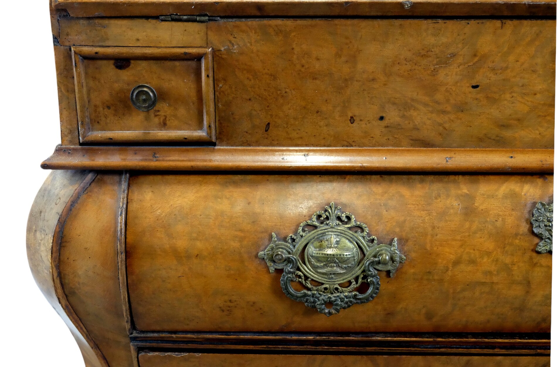 Secretary with writing flap in beautiful burr walnut.